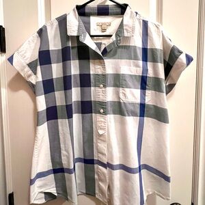 Burberry Brit White and Blue Plaid Button-Down Shirt
